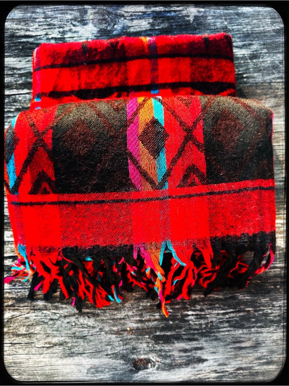 Southwest Fringed Textile, Wrap or Bed Scarf